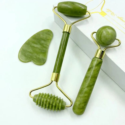 Jade Gua Sha & Roller Trio Set